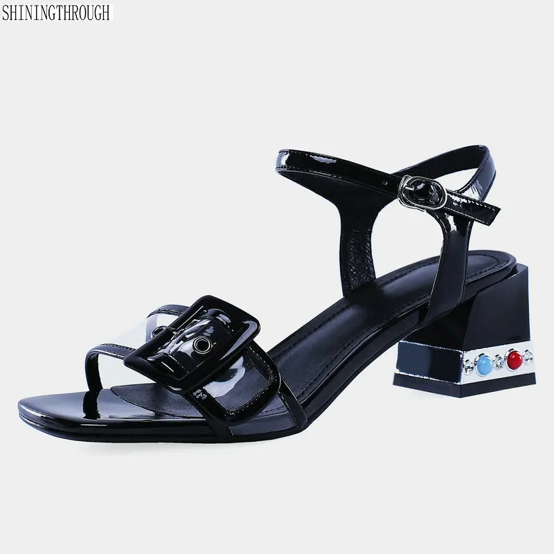 

ladies 4cm med Heels Sandals woman genuine leather dress shoes woman Summer Shoes Woman