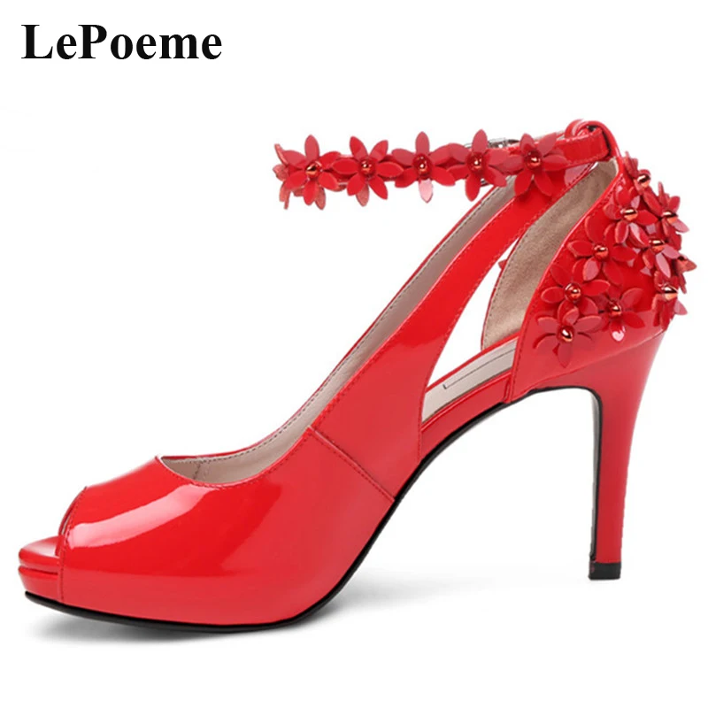 

Fish Mouth Red High Heel Sandals Hollow Crystal Sexy Ladies Sandals Woman Casual Summer Fashion Genuine Leather Women's Sandals