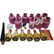 25 шт. TIG аксессуары комплект большой алюминиевые насадки 54N63 газа линзовая прокладка задней крышки для чашек Fit сварка факел WP17/18/26 Пта DB SR