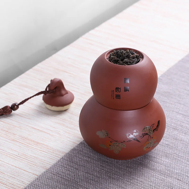 Preise Yixing Lila Ton Tee Vorratsglas Hand Gemalt Kürbis Form Doppelschicht Dichtung Caddy Kanister Kaffeebohnen Caddies Kunst Dekoration