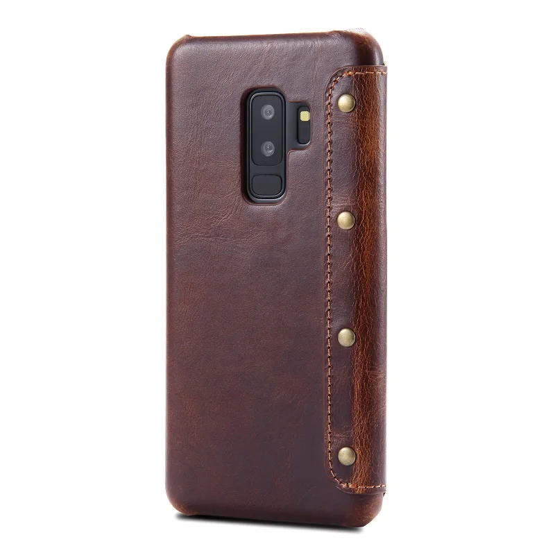 Solque Real Genuine Leather Flip Cover Case For Samsung Galaxy S9 Plus S 9 Cell Phone Luxury Retro Leather Card Wallet Cases