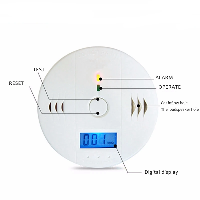 5PCS AA Battery Independent Carbon Monoxide Detector 85Db Warning Test CO Gas Leak Detector For Home Alarm System