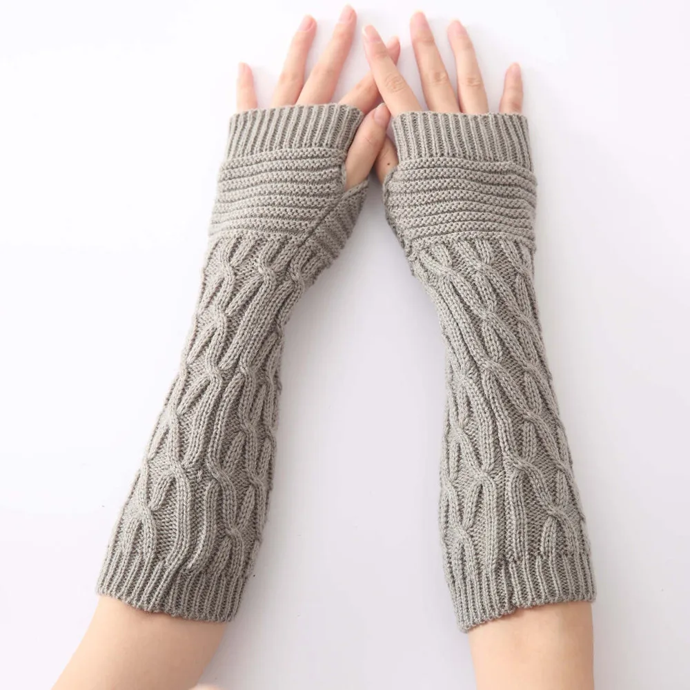 Женские зимние перчатки kancoold, теплые однотонные вязаные длинные перчатки без пальцев, Модные женские перчатки 2018NOV28 - Цвет: Gray