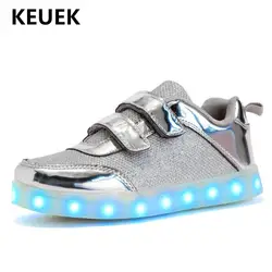 Новая детская обувь для мальчиков крючки для девочек и петля usb зарядка обувь со светодиодной подсветкой Детские кроссовки Студенческие