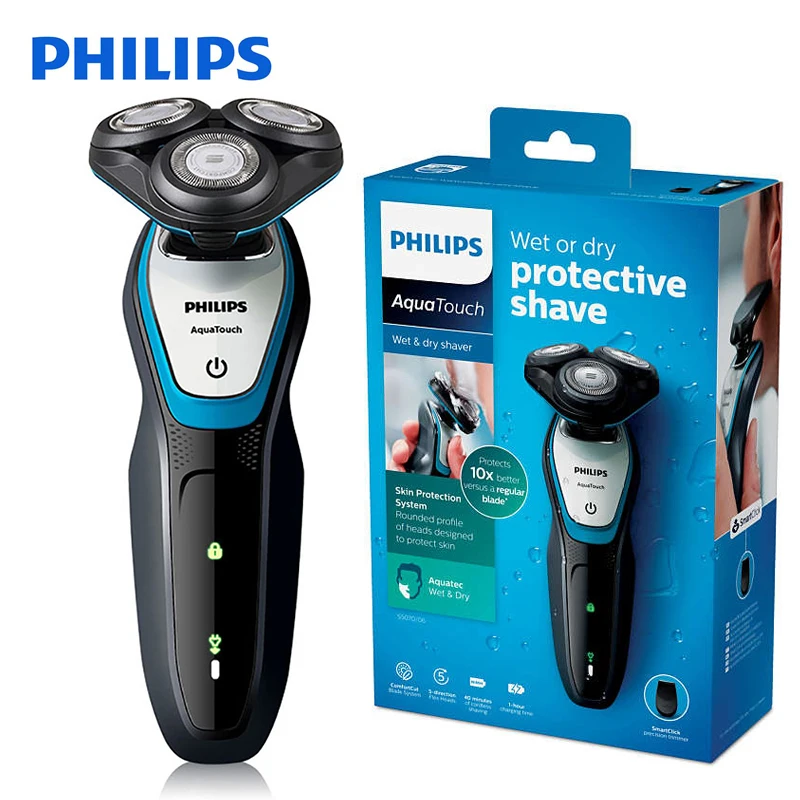 Дешево Электробритва Philips моющаяся S5070 с системой лезвий ComfortCut Aquatouch 40 мин беспроводное использование Зарядка 1 ч для Мужской бритвы