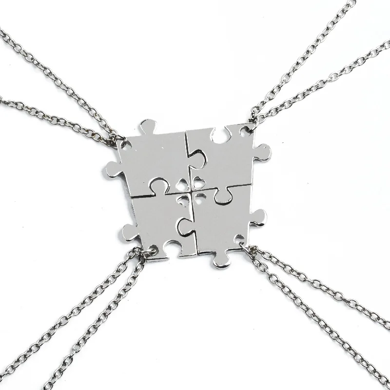 

Best Friends Necklace For 4 Puzzle Pendant Necklace Friendship BFF Interlocking Jigsaw Chokers Necklaces Jewelry For Family Gift