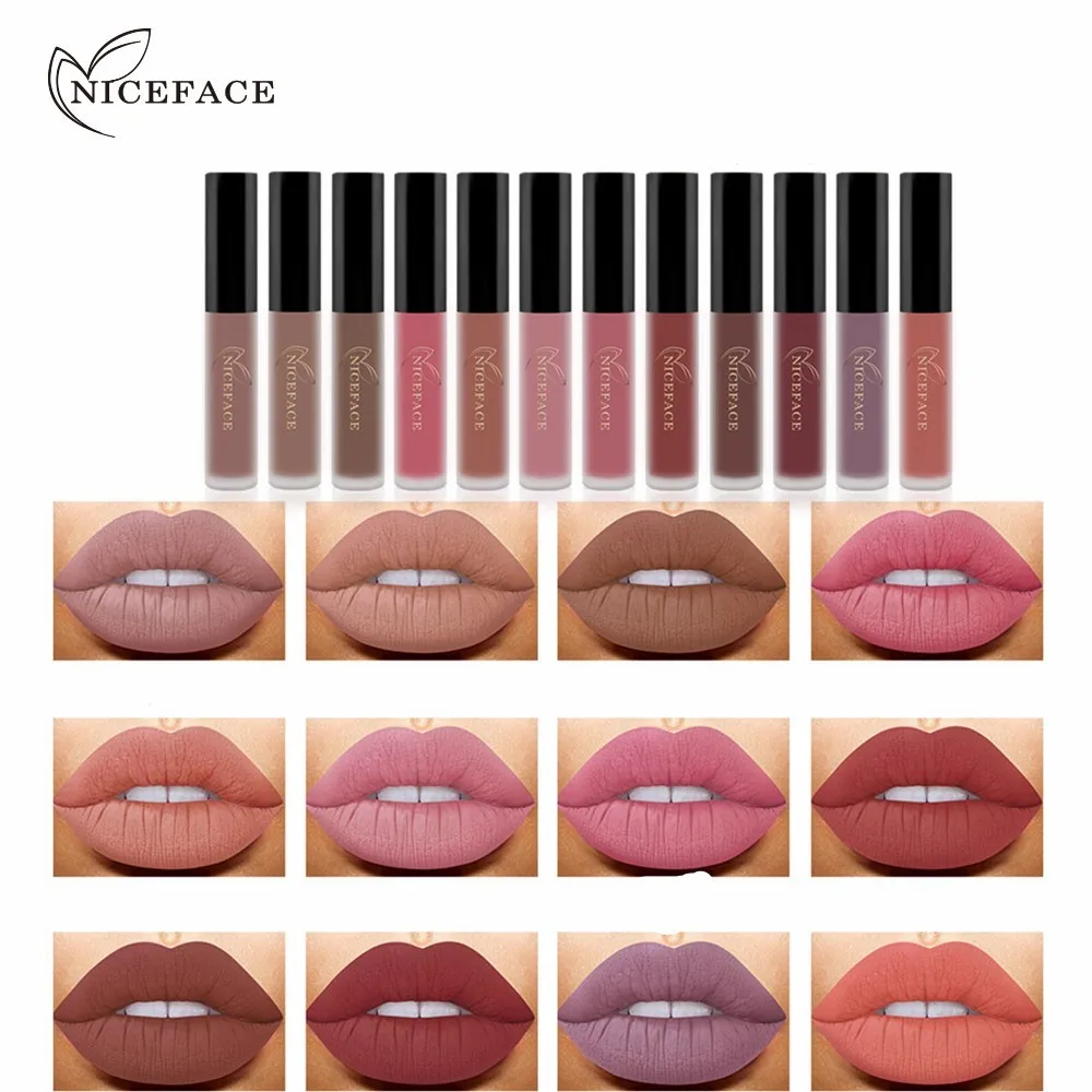 

Niceface 12 Colors Waterproof Matte Liquid Lipstick Moisturizer Smooth Lip Stick Long Lasting Lip Gloss Cosmetic Beauty Makeup