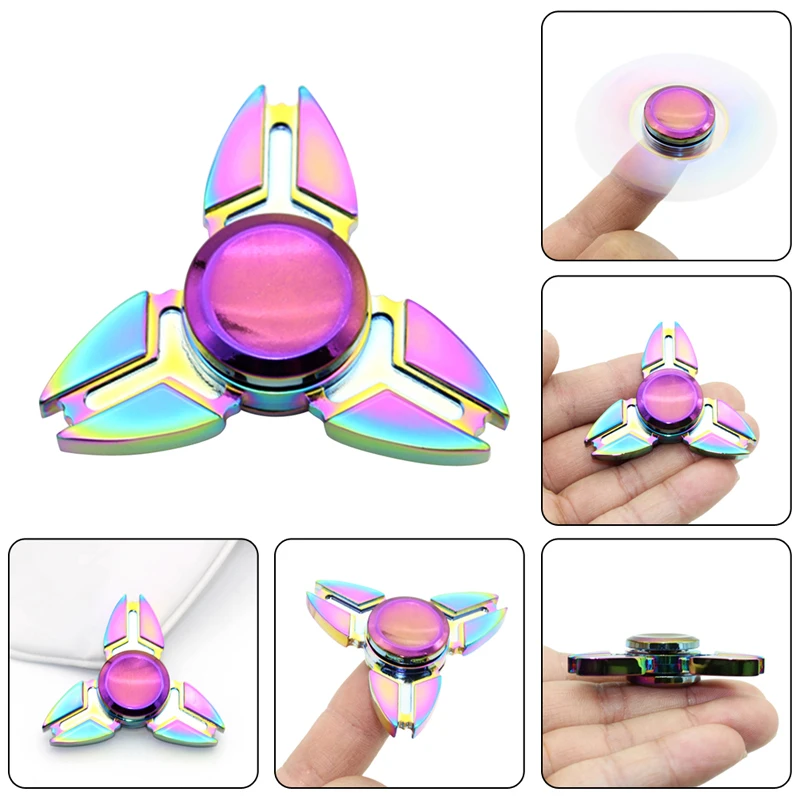 New Rainbow Hand Finger Fidget Spinner Fun Hand Game Desk Focus Toys Anxiety Stress Spinning Top Metal EDC Tri-Spinner Toy New Rainbow Hand Finger Fidget Spinner Fun Hand Game Desk Focus Toys Anxiety Stress Spinning Top Metal EDC Tri-Spinner Toy