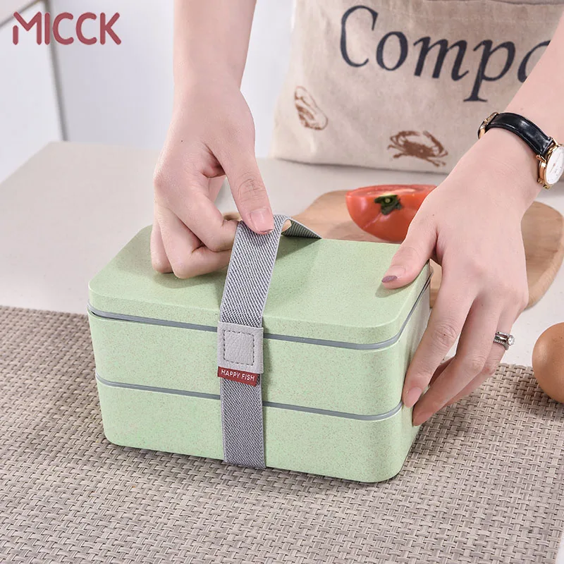 MICCK 1200 мл Пшеничная солома двухслойный Ланч бокс с ложкой безопасный материал
