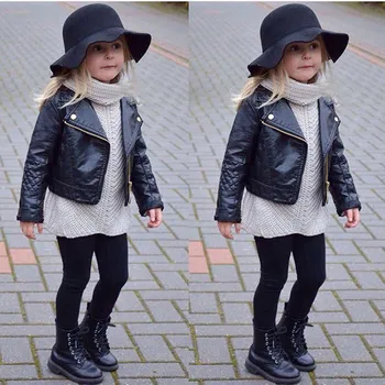 

Autumn Winter Warm Girl Boy Jacket Kids Solid Outwear Baby Leather Coats Short Jacket Zipper Pocket Fashion Clothes 12M-5T