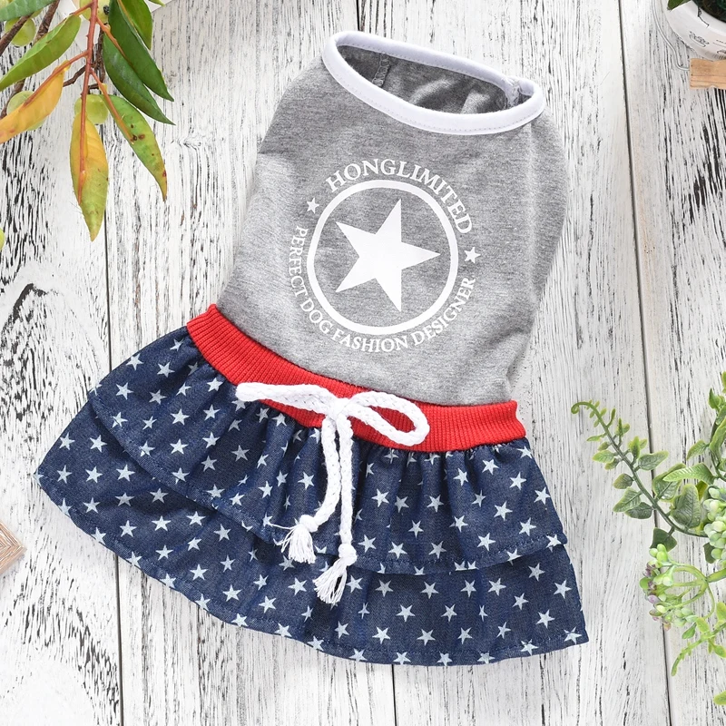 

Casual Dog Dress Summer Clothes New Product Denim Luxury Girl Women Pet Wedding Princess Skirt Costume For Puppy Animal Cat