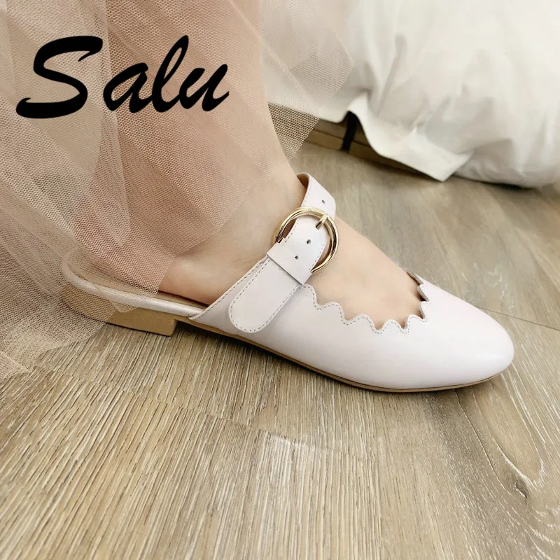 

Salu 2019 New Arrival Women Casual Flat Heels Sandals Genuine Leather Shoes Summer Slippers Shoes Woman
