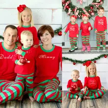 Модный хит; Семейные комплекты Рождественская Пижама комплект для мамы, папы и малыша в красно-белую полоску, одежда для сна, рождественское Белье для сна для взрослых и детей комплект со штанами и топами