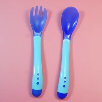 Baby Feeding Safety soft Spoon Flatware Feeding SpoonTableware Learning Dishes Temperature Sensing Spoon Baby Flatware