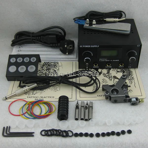 

One Tattoo Machine LCD Dual Power Needles Tips Beginner Kit Set Supply TKS110