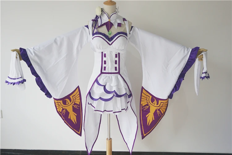 New ReZero kara Hajimeru Isekai Seikatsu Emilia Cosplay Costume Fancy Dress+Elf Ears Halloween Adult Costumes for Women (27)