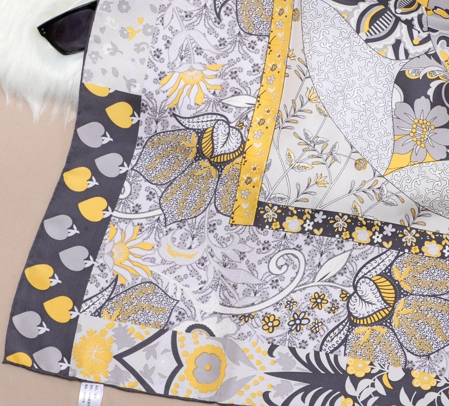 Очаровательные цветочные узоры саржевый шелковый шарф хиджаб платок женский большой квадратный шелковый шарф шаль 88x88 см женские подарки