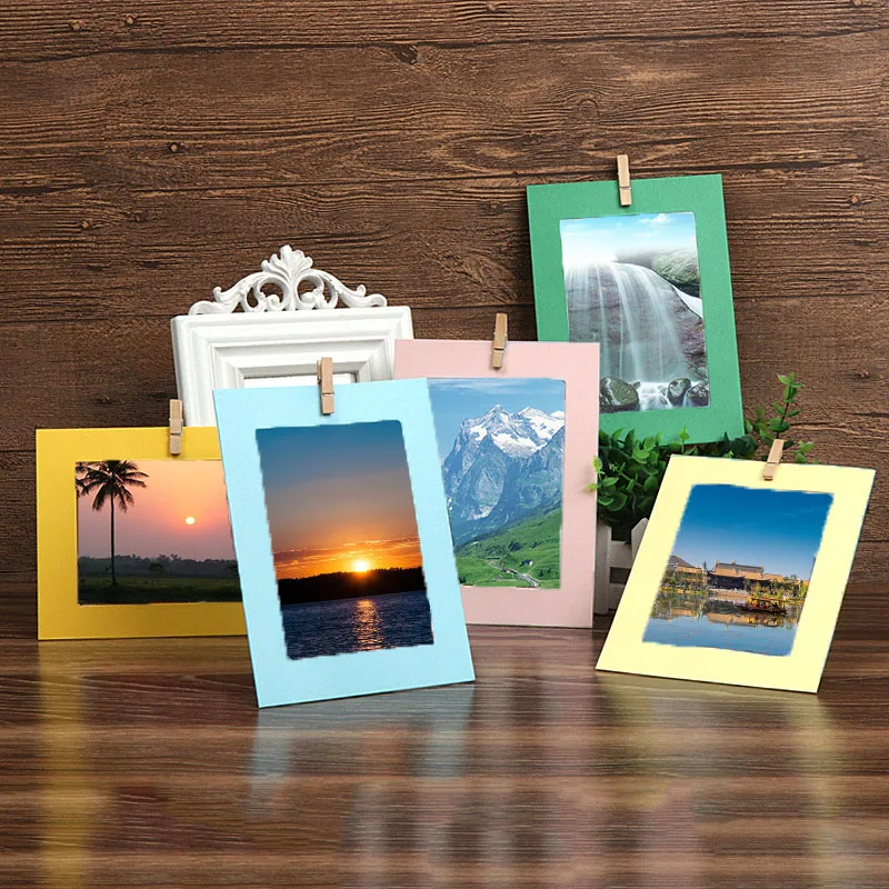 Hanging Paper Frame Kraft Multicolour Paper 10Pcs With Rope and Clips Photo Wall Rectangle 7 Inch Creative Decoration 2019