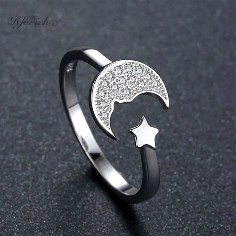 

Hfarich Trendy Crystal Zircon Moon and Star Ring For Women Elegant Wedding Engagement Rings Jewelry Gift femme