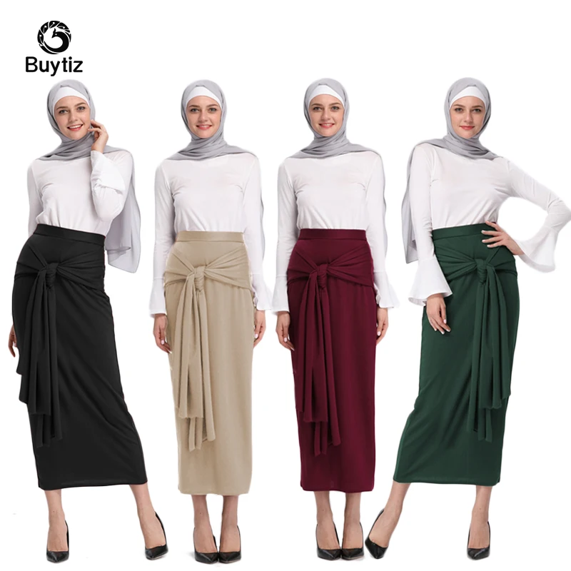 

Buytiz Long Bandage Pencil Skirt Fashion Women Belt Skirt Overalls Dress Muslim Bottoms Ramadan Worship Service Islamic Clothing