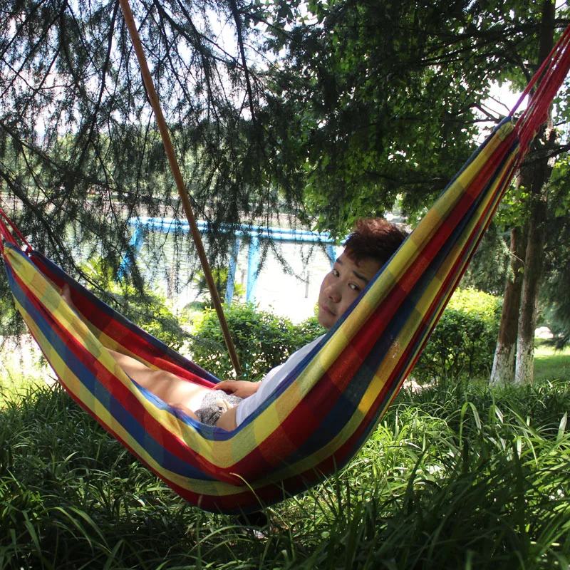 Outdoor Garden Cotton Hammock Portable Camping Hanging Swing Bed Canvas Hammock Hanging Swing Bed Rainbow Colors 200*80cm