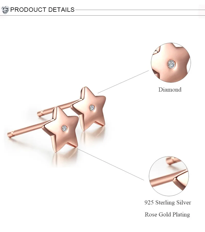 DOUBLE-R Рождество Серьги женский 0.01ct diamond 925 Silver Star Серьги-гвоздики подарок Марка ювелирных изделий CASE04658SA-3