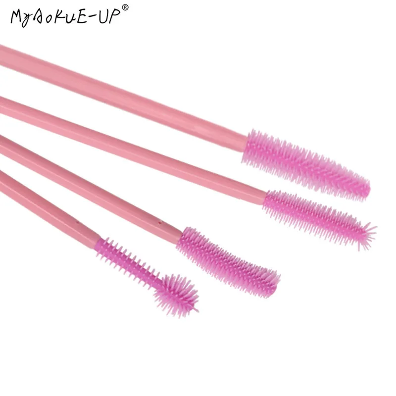 

200pcs/lot Full Pink Silicone Brush Eyelash Brush For Eyelash Extension Makeup Brushes Eye Lash Mascara Wands Applicator