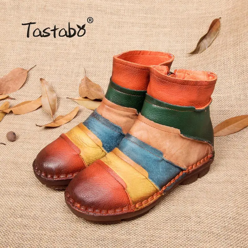 Tastabo/Ботинки martin; ботильоны из натуральной кожи; винтажная Повседневная обувь; фирменный дизайн; женские ботинки ручной работы в стиле ретро размера плюс - Цвет: autumn boots 1