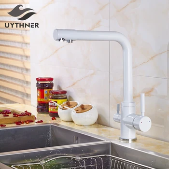 

Uythner Newly White Painting Baked Kitchen Pur Water Faucet Single Hole Sink Faucet Basin Mixer Tap Deck Mount
