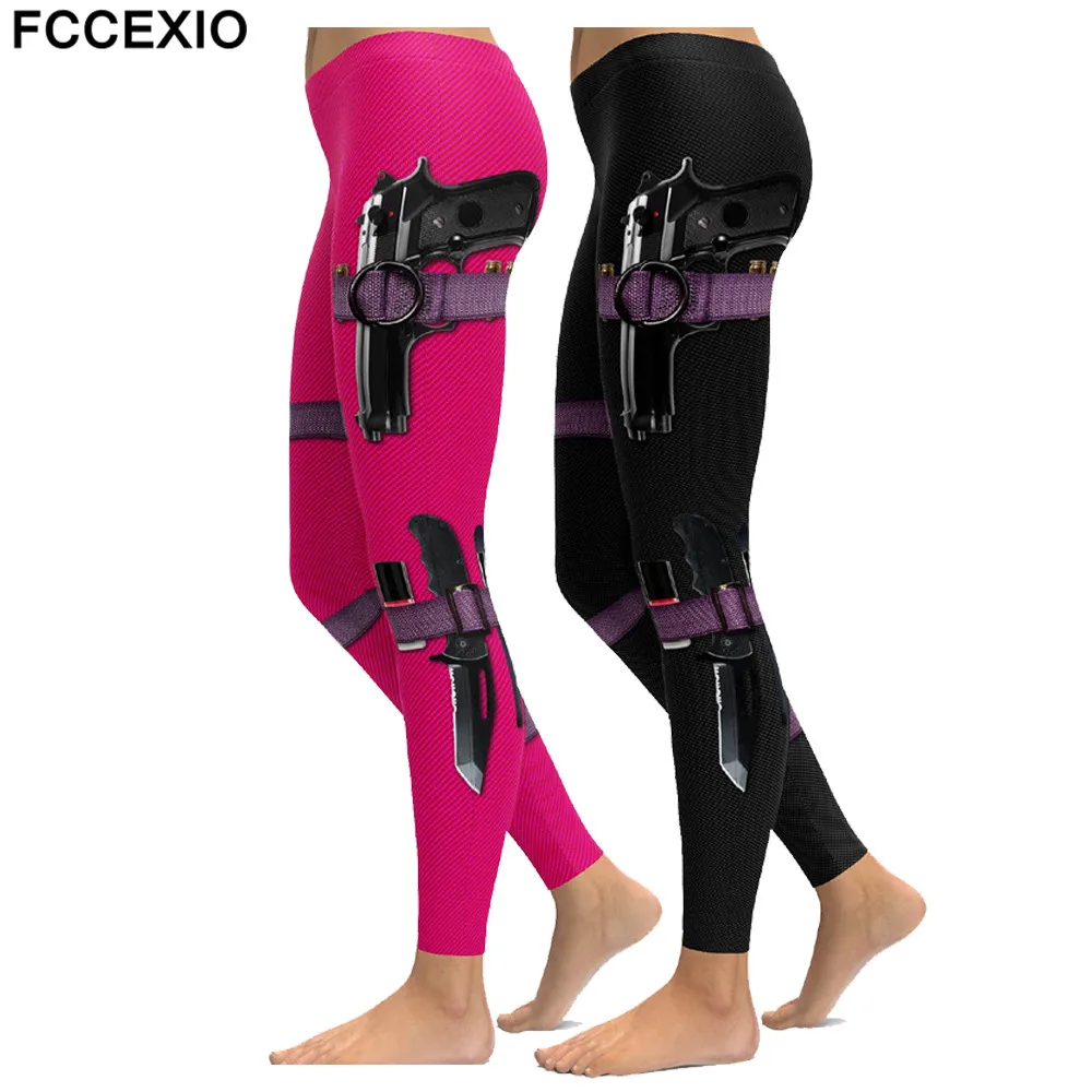 FCCEXIO Women Pink PU Leather Leggings Laser Pencil Pants Push Up High Waist Sexy Skinny  Butt Lifting Workout Fitness Trousers thigh highs