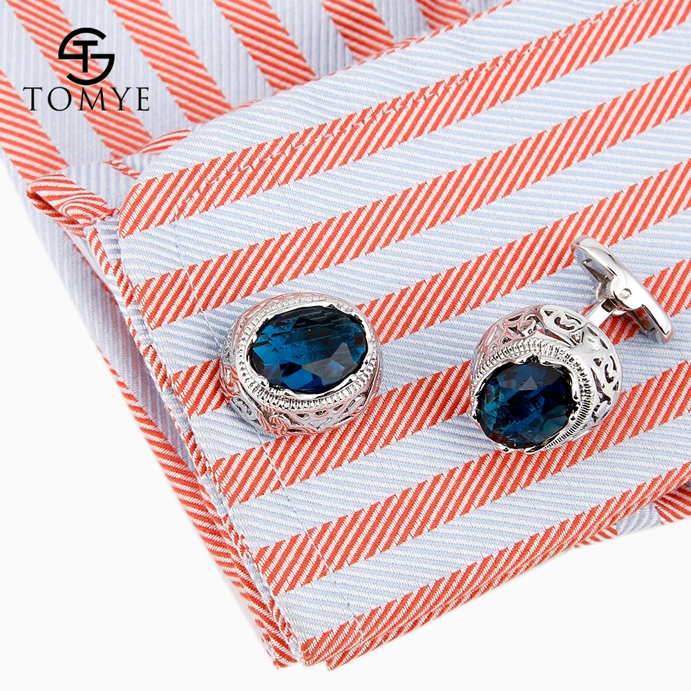 TOMYE мужские запонки роскошный синий кристалл Классическая мода высокое качество подарок Серебряная рубашка Запонки XK18S030