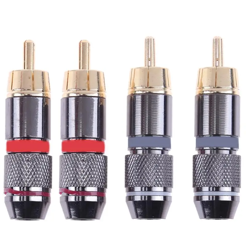 4pcs RCA Audio Video Connector Plug Pure Copper 6mm Female Solderless