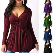 Новинка, Однотонная рубашка с v-образным вырезом, большие размеры, женская футболка с длинным рукавом, Модальные футболки, повседневная рубашка, женская одежда, большие размеры 5XL, дешево