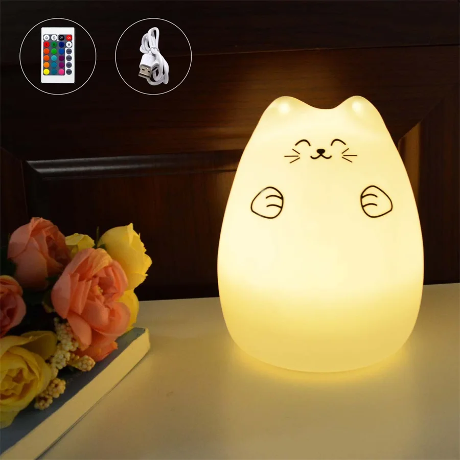 

DC5V Novelty LED Night Light 0.4W RGB Silicone LED Light Remote Controller USB Charging For Childrens Bedroom Lamp