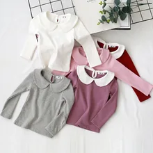 2018 New Autumn Baby Girls Blouse Children Kids Long Sleeve Shirt Girls Peter Pan Collar Under Shirt Fashion Spring Girls Tops