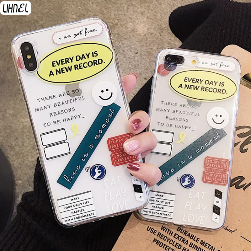 

Crystal Clear TPU Case for iPhone XR Korean Smile Face Back Shell Cover for Apple iPhone 6 6S Plus 7 8 plus X XS Max XR Cases