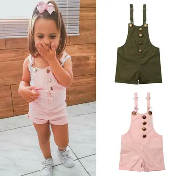 

2019 Baby Girl Romper Korean Version Button Decoration Braces Baby Rompers Kids Short Casual Pants Summer 1-6 Years Baby Clothes