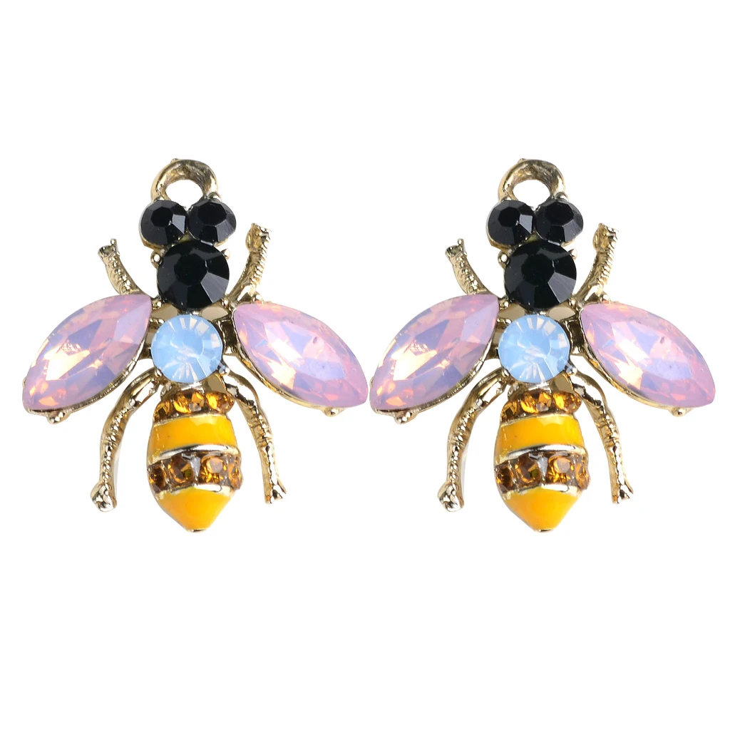 5pcs Mini Enamel Rhinestone Bee Charms Pendants Beads fit Necklace Bracelet Jewelry Making Crafts DIY Kegchain/Phone/Bag Charms
