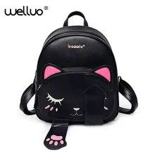 Cute Cat Backpack School Women Pu Leather Backpacks for Teenage Girls Funny Cats Ears Canvas Shoulder