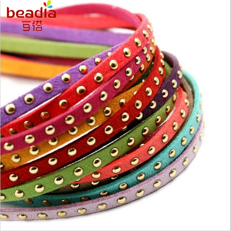 Wholesale 5mm/7mm Faux Leather Cord With Gold Stud Ten Colors Random