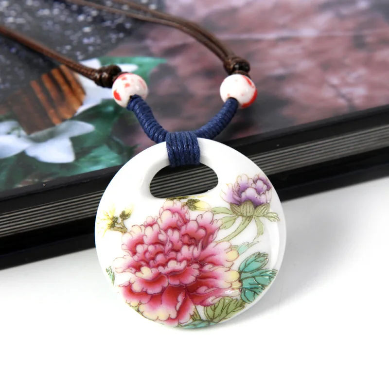 

2014 Newly Four Style Peony column Porcelain Fashion Traditional Ethnic Ceramic Adjustable Necklace N2112