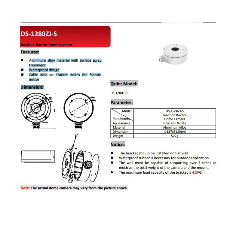 Оригинальная HIK DS-1280ZJ-S коробка для DS-2CD2T32-I5, DS-2CD2T32-I8