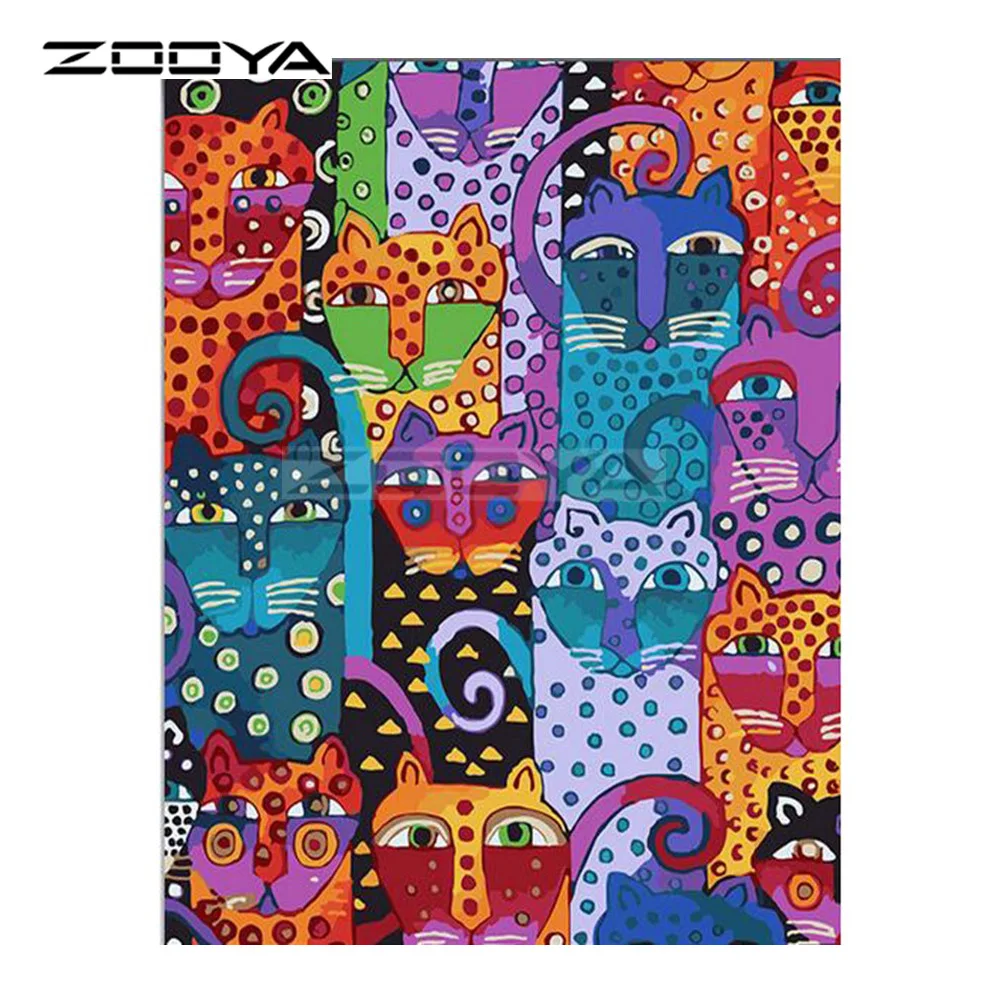 

ZOOYA 5D DIY Diamond Embroidery Color animal Lovely Cat Family Diamond Painting Cross Stitch Full Drill Mosaic Decoration BK482