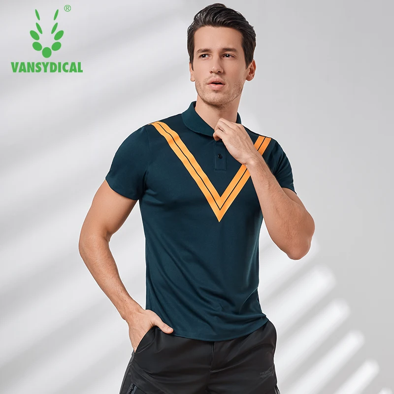 Vansydical رجل تشغيل تي شيرت بولو الرياضية الركض جولف قمم قصيرة الأكمام في الهواء الطلق تجريب تنس اللياقة البدنية الرياضية الفانيلة