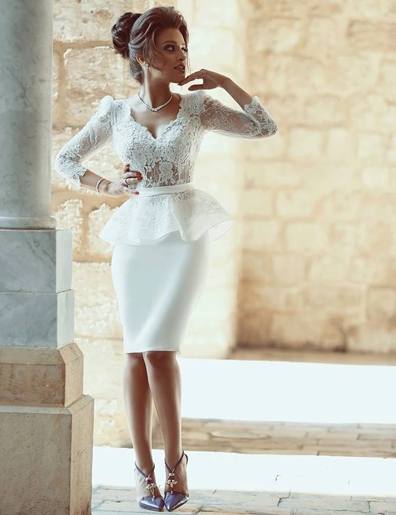 Three-Quater-Sleeve-Prom-Dresses-Said-Mhamed-Designer-Lace-Vestido-De-Baile-Saudi-Arabic-Peplum-Knee