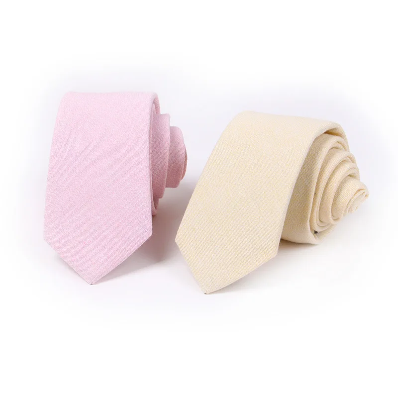 

6.5cm Men Slim Tie Casual Cotton Linen Neck Ties Tropical Amorous Student Skinny Designer Solid Narrow Pink Yellow Blue Vintage