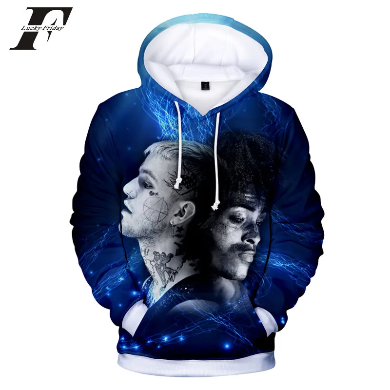 Толстовка с капюшоном и 3D принтом XXXtentacion and lil уличная одежда длинным рукавом для