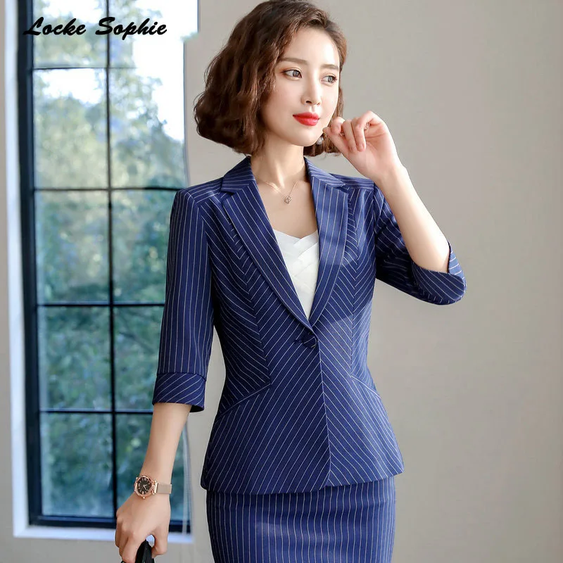 1pcs Women's Plus size Blazers coats 2019 Summer cotton Splicing stripe Small Suits jackets ladies Skinny Blazers Suits coats