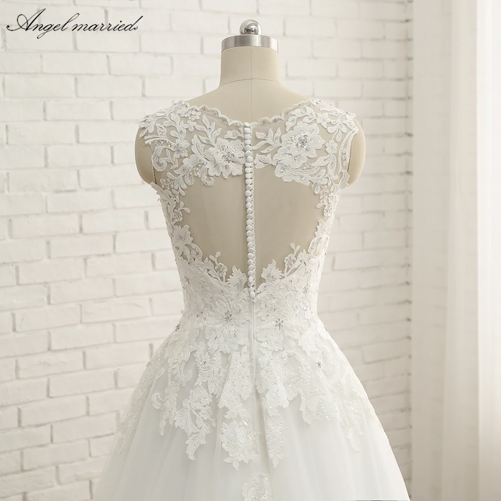 Свадебное платье в винтажном стиле, с кружевом, трапециевидной формы, высокое качество, длинное свадебное платье