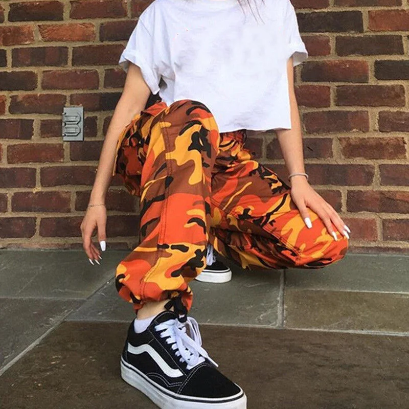 2019 Fashion Womens Orange Camo Cargo 